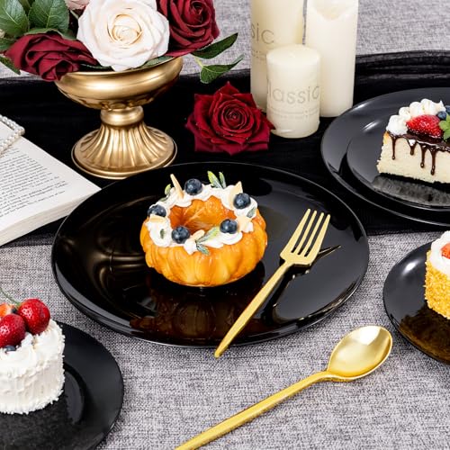 PULOTE 200PCS Black Plastic Plates - Heavy Duty Black Disposable Include 100 Each (10 inch Dinner & 7 inch Dessert) Plates, Disposable for Party, Birthday & Graduation - color: Black, size: 200 Pcs