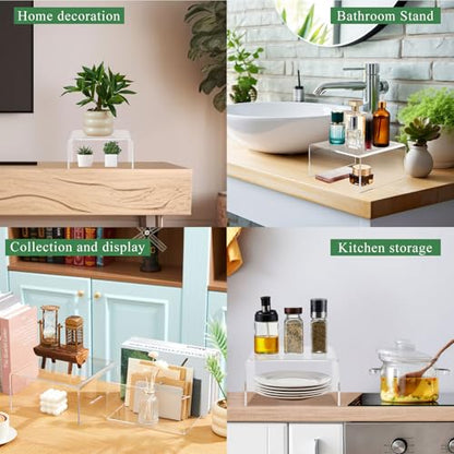 RattanView 2 Pcs 9 x 9 Inch Large Acrylic Risers Display Stands 5 mm Thick Acrylic Shelf Riser Showcase for Collectibles Jewelry Cupcakes Food Figures Perfume Cabinet (Clear) - color: Clear, size: 9 X 9 Inch, 5 Mm