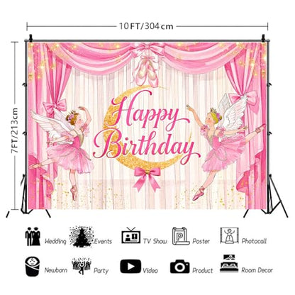 Ballerina Girl Backdrop Cute Ballet Photography Background Pink Princess Party Supplies for Girls Birthday Baby Shower Dance Decor Banner Portrait Photo Booth Studio Props 10x7ft FU059YL - size: 10x7ft