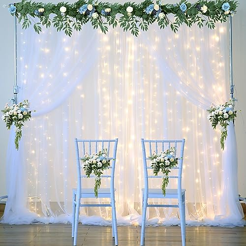 White Tulle Backdrop Curtain with Lights String for Parites 10×8ft Sheer Backdrop Curtains White Curtain Backdrop for Wedding Baby Shower Birthday Party Photo Shoot Decorations(2 Panels 10ft×8ft) - color: White, size: 10 ft X 8 ft(2 Panels 5ft X 8ft)