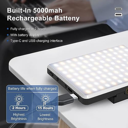 Selfie Light, Phone Light with Front & Back Clip, 60 LED Portable Light with 3 Modes, 5000mAh Rechargeable Video Light for Phone, iPhone, IPad, Laptop, TikTok, Makeup, Live Stream, Vlog - color: Black