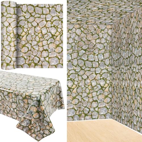 Tegeme 100 ft x 54 Inch Vintage Brick Stone Wall Backdrop Roll Overgrown Wall Background Photography Scene Setter Wallpaper Tablecloth Plastic Medieval Castle Stone Backdrop for Party Decor - size: 1200" x 54" (Rectangular), style: Vintage Brick