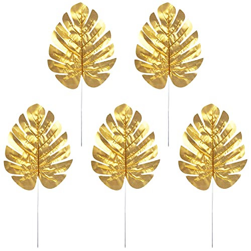CCINEE 24PCS Golden Artificial Palm Leaves, Faux Monstera Leaves Simulation Safari Leaves with Stems for Home Hawaiian Luau Party Jungle Beach Theme Party Decoration - color: Golden Monstera Leaves