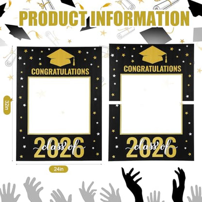 Vicenpal Large Graduation Photo Booth Prop PVC Frame for Photoshoot Class of 2026 Decoration Congrats Grad Party 32 x 24 Inch Black and Gold Hollow Board Suitable for Graduation Party Supply Gifts