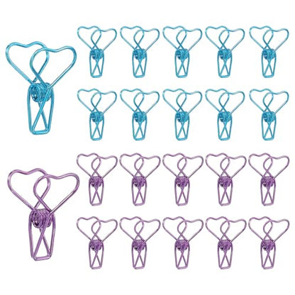 PATIKIL 30Pcs Paper Office Binder Clip, 1.2" Small Metal Wire Hollow Out Paper Clamps Heart Design Long Tail Binder Clips for Photo Clothes Hanging Office Home Food Package, Purple/Blue - color: Purple/Blue