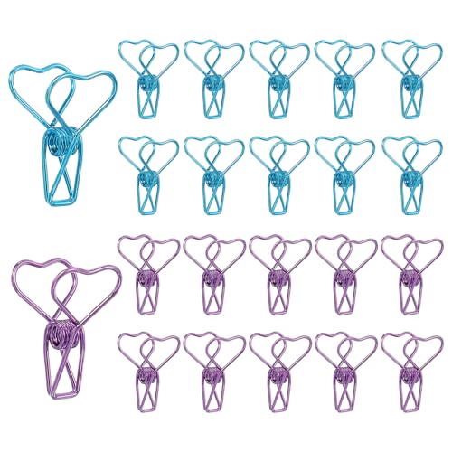 PATIKIL 30Pcs Paper Office Binder Clip, 1.2" Small Metal Wire Hollow Out Paper Clamps Heart Design Long Tail Binder Clips for Photo Clothes Hanging Office Home Food Package, Purple/Blue - color: Purple/Blue