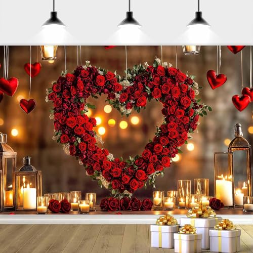 7X5ft Valentine's Day Backdrop Red Love Heart Photography Background, Wedding Bridal Party Background Decor Proposal Confession Backdrop Banner Portrait Photo Studio Booth Props, Red-3 - color: Red-3, size: 7x5ft