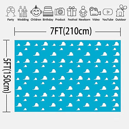 7X5FT Blue Toy Backdrops for Photography White Clouds Wall Paper Photo Backgrounds for Children Kids Birthday Themed Party Photo Booth Props RBJMYLU57 - size: polyester microfiber fabric-7x5ft
