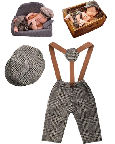 Newborn Baby Boy Suspender Pants Photo Outfits Gentleman Photography Outfit Girl - color: Brown5