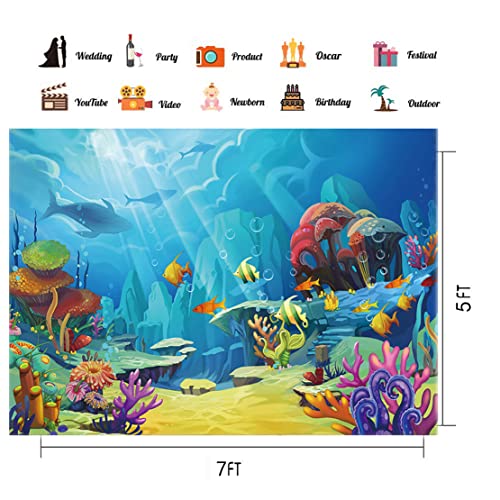 CHAIYA Under The Sea Backdrop Ocean Little Mermaid Backdrop Background for Under The Sea Theme Baby Shower Photo Booth Banner Party Cake Table Decoration 7x5ft