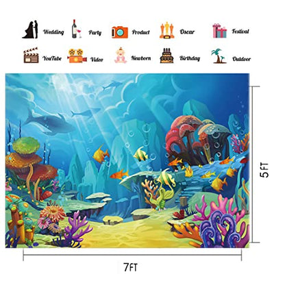 CHAIYA Under The Sea Backdrop Ocean Little Mermaid Backdrop Background for Under The Sea Theme Baby Shower Photo Booth Banner Party Cake Table Decoration 7x5ft