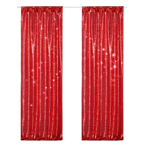 PartyDelight Red Sequin Backdrop Curtains 2x8ft 2 Panels - High Density 3mm Shimmer Sequin Background Sparkly Photography Drapes for Christmas, Valentine's Day, Traditional Weddings & Event Decor - color: Red, size: 24"W x 96"L (Pack of 2)