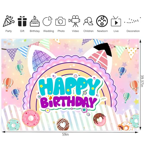 5x3ft Cute Cartoon Cat Theme Backdrop Cartoon Photography Background Kids Boys Girls Birthday Party Decorations Photo Booth Banner Props - color: Purple-Cat