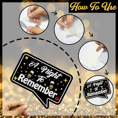 24 Pcs Prom Photo Booth Props Kit - Funny Prom Dance Party Photo Booth Props for High School or College Graduation Party Decorations Supplies Favors, Black Gold Selfie Props