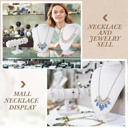 Huquary 6 Pcs Velvet Jewelry Display Set Necklace Display Stand T Bar Bracelet Holder Jewelry Bust for Home Store Trade Show(White) - color: White