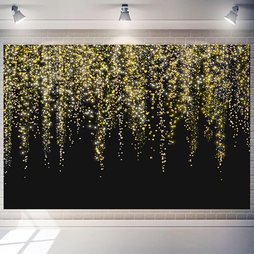 Black and Gold Backdrop 7 x 5 ft Golden Glitter Photography Background Polyester Fabric Banner Sparkle Sequin Bokeh Portrait Picture Props for Happy Birthday Disco Glow Graduation Party Decoration - color: GOLD-4, size: 7x5 FT