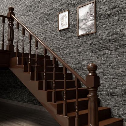 3D Wall Panels Peel and Stick in Black Grey, 40 PCS XPE Foam 3D Wallpaper, Faux Brick Wall Panels for Bedroom, Stairs, Kitchen - color: Black Rock, size: 40PCS