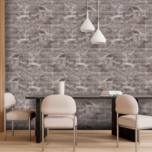YU LI 3DH 3D Wall Panels Peel and Stick Faux Stone Wall Panel White 20-Pack Faux Brick Self-Adhesive Wallpaper 3D Foam Brick Wallpaper - color: Gray, size: 20PCS