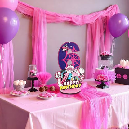 Baderke Pink Spider Theme Birthday Number Sign 16.7'' Purple Spider Birthday Centerpiece for Party Decor Wooden Table Photo Prop(6th) - style: 6th