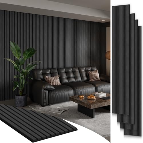 Smartstandard 4 Pack 106" x 12.6" Wood Slat Wall Panels, Soundproof Wooden Wall Panels, Acoustic Wood Panels for Wall, 3D Fluted Wood Panels for Interior Wall Decor, Deep Gray - color: Dark Gray, size: 106" x 50.4"