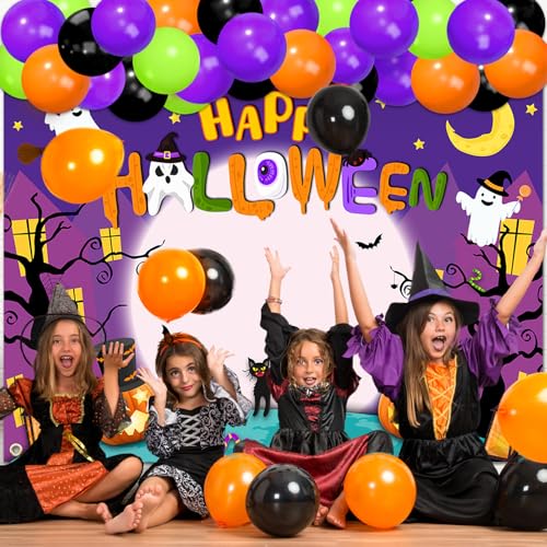 Halloween Photo Booth Props for Party Decorations Kit Photo Backdrop 7x5ft Happy Halloween Backdrops Kids Photoshoot Banner Scene Setter