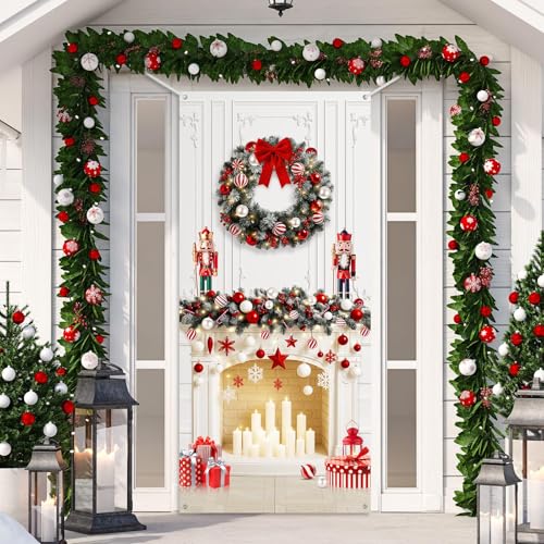 Buryeah Christmas Door Cover Decoration Christmas Fireplace Door Cover Xmas Nutcracker Banner Backdrop Photo Booth Prop Background for Winter Xmas Holiday New Year Party 6.5 x 3 Feet(Classic) - style: Classic