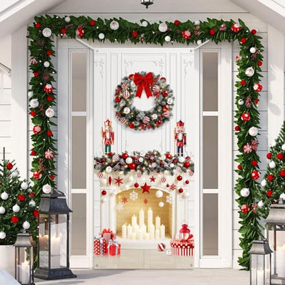Buryeah Christmas Door Cover Decoration Christmas Fireplace Door Cover Xmas Nutcracker Banner Backdrop Photo Booth Prop Background for Winter Xmas Holiday New Year Party 6.5 x 3 Feet(Classic) - style: Classic