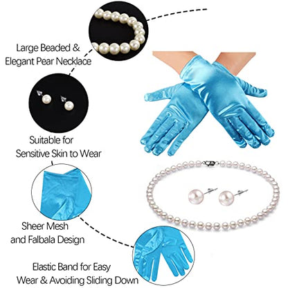 Fascinators Hats with Gloves Set for Women 20s 50s Cocktail Tea Party Wedding Costume Headwear - color: 02 Sky Blue