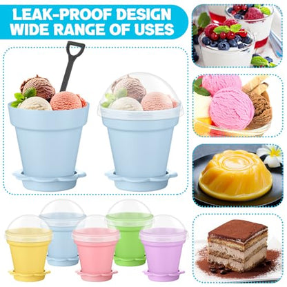 Honeydak 25 Pack Flowerpot Dessert Cup Plastic Cake Cups with Lid Shovel Spoon Mini Flower Pot Dessert Cups Ice Cream Yogurt Cupcake Holder Containers for Birthday Party Supplies DIY Baking(Colorful) - color: Colorful