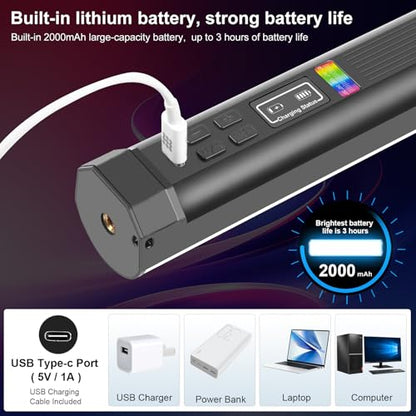 PULUZ Magnetic Handheld Light Wand, Full Color RGB Light Stick, LED Fill Light with 2000mAh Rechargeable Battery, 2500-9000K Dimmable Camera Tube Light for Studio Photography TikTok YouTube Vlog, 17cm - size: 6.7 inches