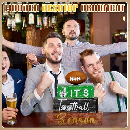 Geelin 4 Pcs Football Table Decorations Football Tiered Tray Decor Wooden Sign Centerpiece Decorative Faux Stack Book Block for Coffee Table Fireplace Mantel Floating Shelf - style: Football