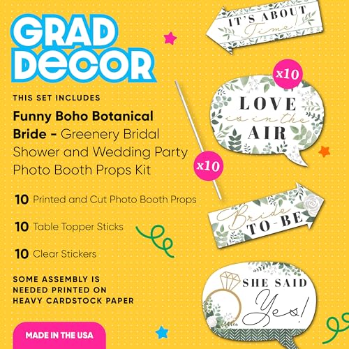 Big Dot of Happiness Funny Boho Botanical Bride - Greenery Bridal Shower and Wedding Party Photo Booth Props Kit - 10 Piece - color: Boho Botanical