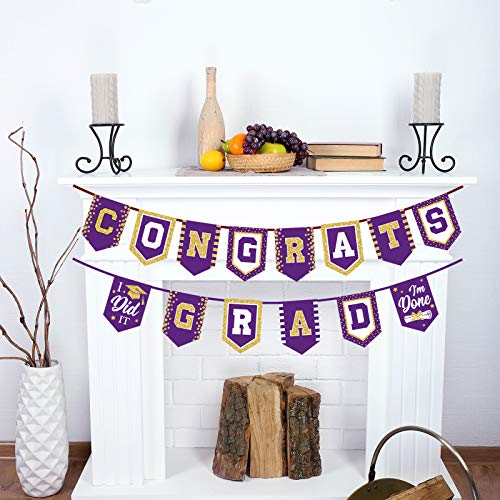 2026 Purple Graduation Banner - No DIY Required Graduation Party Supplies Decorations Grad Banner for College, High School Party (Purple Congrats Grad) - color: Purple