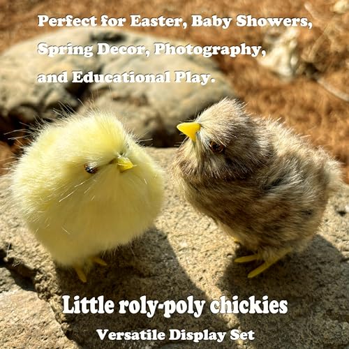 2 x Realistic Fluffy Baby Chickies Decor Set - Lifelike Spring Chickens & Fuzzball Easter Tabletop Decorations, Farmhouse Photo Props, Basket Fillers, Home Ornaments