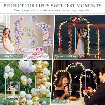 WellSign Balloon Arch Stand,7.2FT, 6.6FT, 6FT Set of 3 Metal Gold Wedding Backdrop Arch Stand Kit for Valentine Baby Shower Engagement Party Event Decoration Garden Floral Balloon Arch with Base - size: 7.2F+6.6FT+6FT