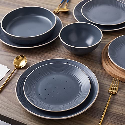 Stone Lain Lauren Stoneware, Rustic Plates and Bowls Set, Dinnerware, Service for 8, Speckled Charcoal, Dishwasher & Microwave Safe, 32-Piece - color: Charcoal, size: 32-Piece Service for 8