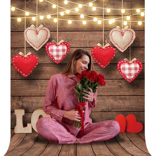 Wood Anniversary Backdrop Banner Red Fabric Love Heart Wedding Backdrop Brown Wooden Love for Bridal Shower Engagement Birthday Mothers Day Couples Date Night Decoration 6x9ft - color: S1, size: 6x9Ft