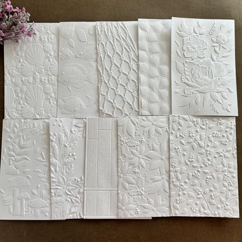 4 Pack 3D Textured Embossing Folders for Card Making, Branches Bricks Background Circle Flower Plastic Embossing Folders Embossing Folder Craft Card Template for DIY Scrapbooking - color: 4 Pack