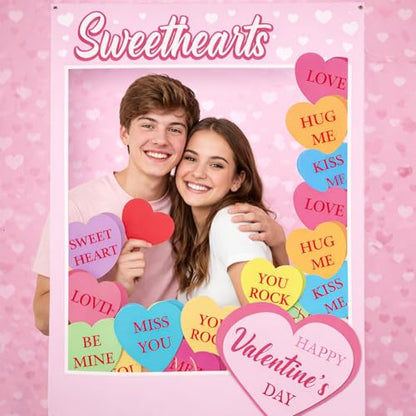 Gueevin Valentine's Day Conversation Hearts Photo Props Frame 75" x 40" Large Pastel Candy Heart Conversation Photo Props for Valentines Sweet Day Wedding Anniversary Bridal Shower Party Supplies