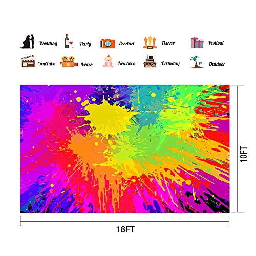 Colorful Graffiti Splatter Backdrop, Vinyl 18x10ft Abstract Paint Splash Photo Backdrop Hip Hop Theme Birthday Talent Show Baby Shower Prom Carnival Backdrops for Photoshoot Photo Studio Props - size: 18x10ft