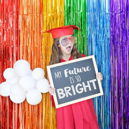 LOLStar Rainbow Party Decorations, 2 Pack 3.3x6.6ft Pride Decorations, Cartoon Birthday Decor Foil Fringe Curtains Rainbow Theme Backdrop, Streamers Photobooth Prop for Happy Kindergarten Graduation - size: 2 PACK
