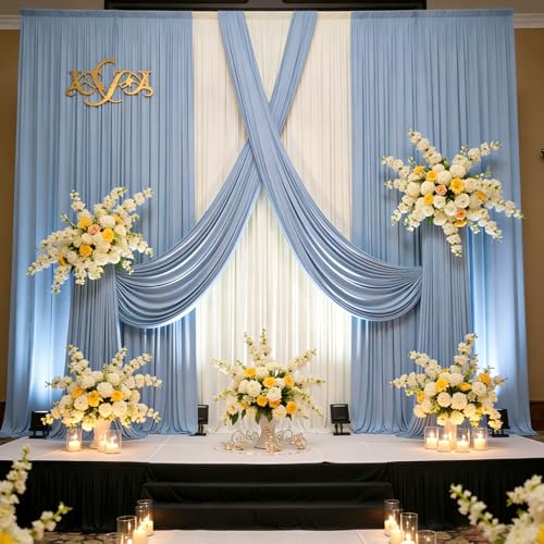 10 ft x 12 ft Wrinkle Free Dusty Blue Backdrop Curtain for Parties, 2 Panels 12ft Polyester Dusty Blue Photo Backdrop Drapes for Graduation Birthday Wedding Party Stage Curtains - color: Dusty Blue, size: W5' x H12'(2 panels)