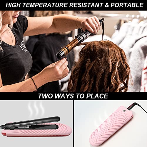 Heat Insulating Silicone Mat Pouch for Hair Straightener, Anti-Slip Travel Pad Cover for Curling & Flat Iron, Portable Styling Heat Mat Holder for Curler Wand and Hot Waver (Pink) - color: Pink