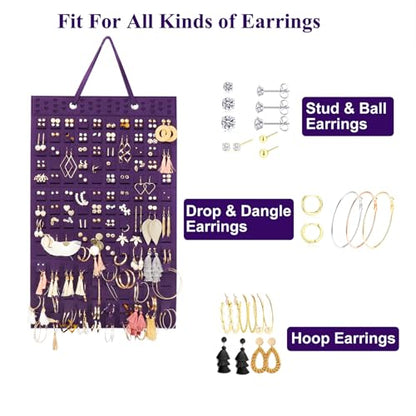 Resovo Hanging Earrings Organizer, Wall Earring Holder with 2 Hooks, Holds Up To 300 Pairs, Compact Design, Soft Material-Dark Purple - color: Dark Purple, size: 22.5*13.6 inches