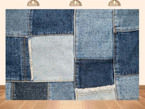 9x6ft Fabric Denim Photo Studio Essentials Denim Photography Backdrop Vintage Blue Jean Patchwork Pattern Kids Women Birthday Banner Photoshoot Prop - size: 9X6ft