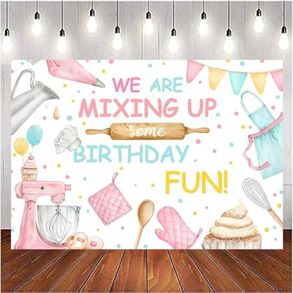 Baking Dessert Cooking Backdrop Kitchen Theme Cooking Birthday Party Decor Background Baby Shower Girls Boys Portrait Cake Table Decor Photoshoot Studio Props (7X5FT) - size: 7X5FT
