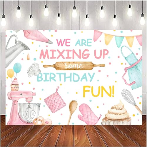 Baking Dessert Cooking Backdrop Kitchen Theme Cooking Birthday Party Decor Background Baby Shower Girls Boys Portrait Cake Table Decor Photoshoot Studio Props (5X3FT) - size: 5X3FT