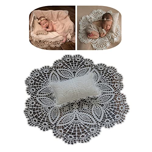 Coberllus Newborn Photography Props Posing Pillow & Hollow Out Lace Round Rug Backdrop Blanket Baby Photo Prop Photo Shoot