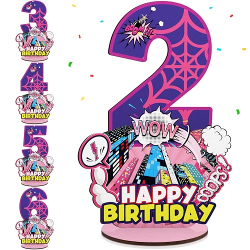 Baderke Pink Spider Theme Birthday Number Sign 16.7'' Purple Spider Birthday Centerpiece for Party Decor Wooden Table Photo Prop(2nd) - style: 2nd