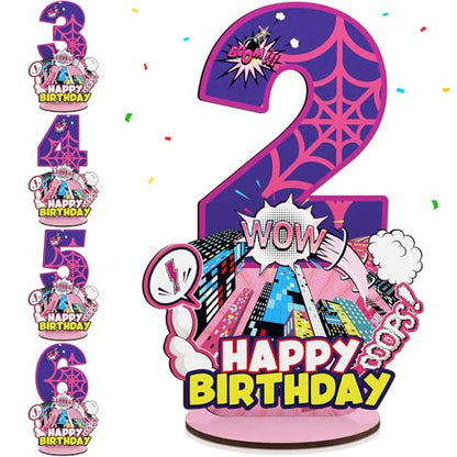 Baderke Pink Spider Theme Birthday Number Sign 16.7'' Purple Spider Birthday Centerpiece for Party Decor Wooden Table Photo Prop(2nd) - style: 2nd